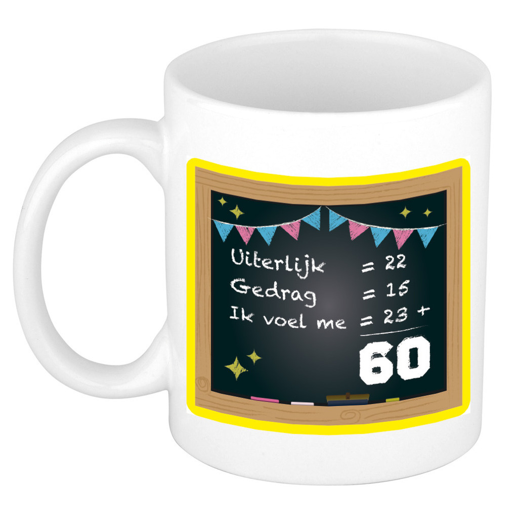 Verjaardag cadeau mok 60 jaar - geel - rekenen - 300 ml - keramiek -