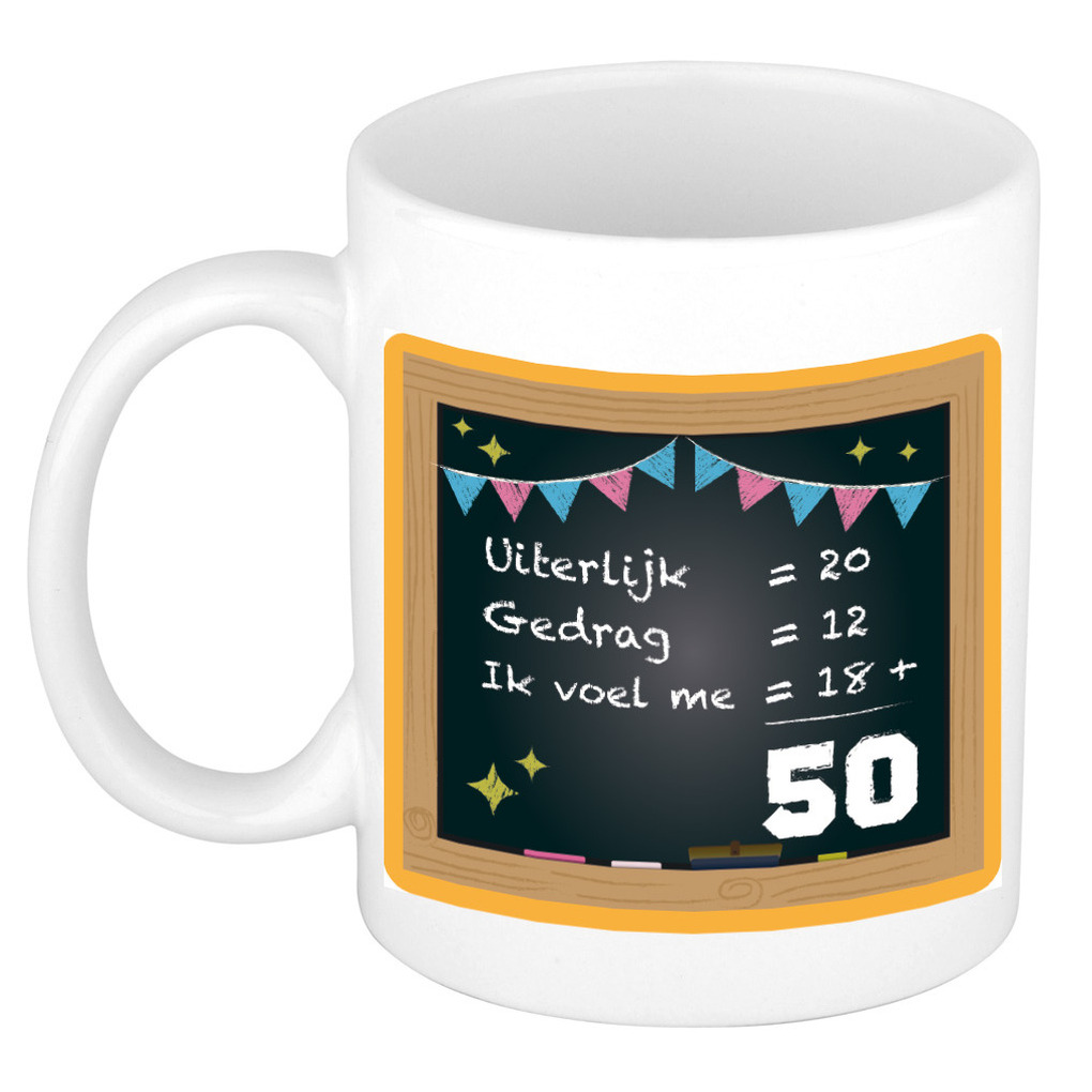 Verjaardag cadeau mok 50 jaar - oranje - 300 ml - keramiek - Sarah/Abraham -