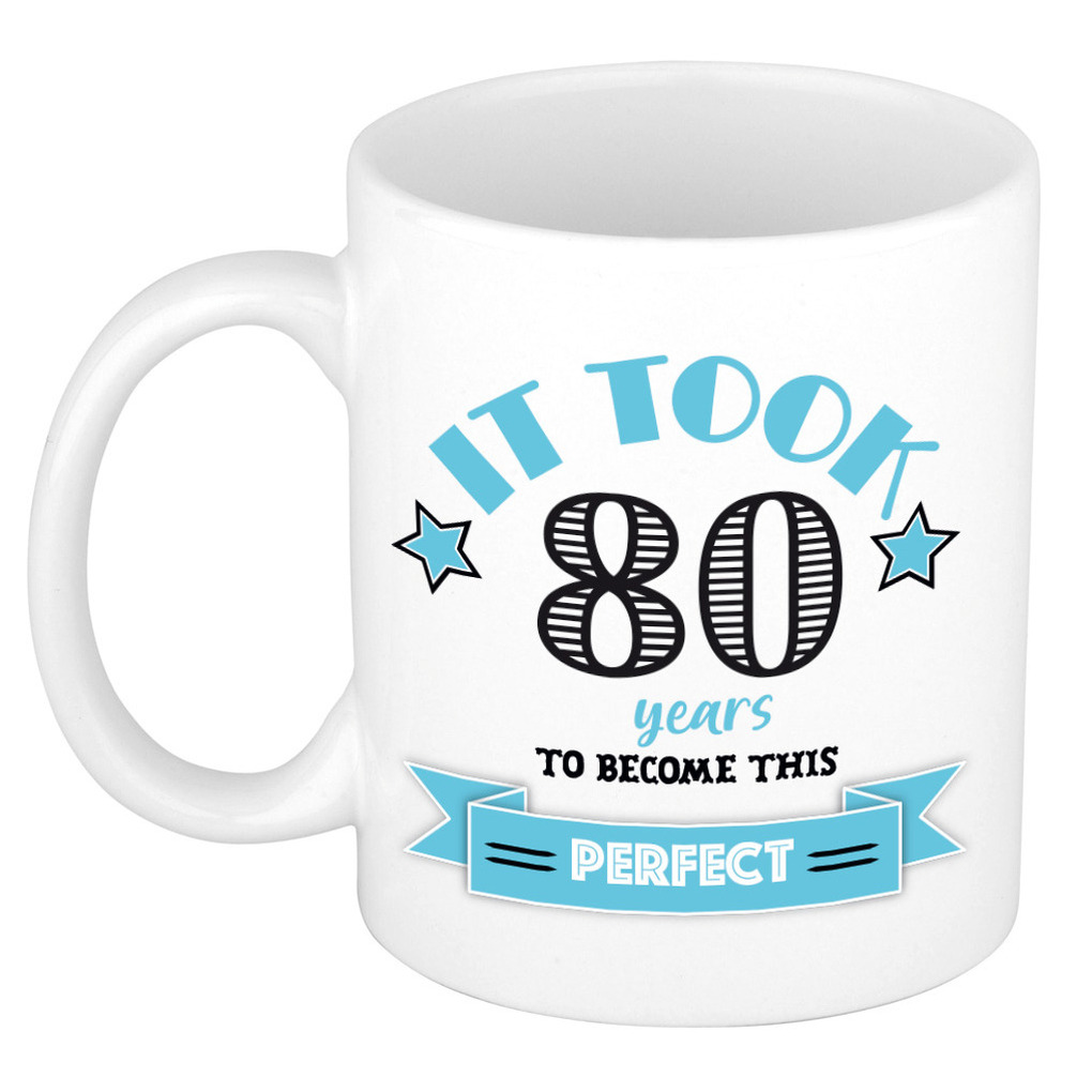 Verjaardag cadeau mok 80 jaar - blauw - grappig - 300 ml - keramiek -