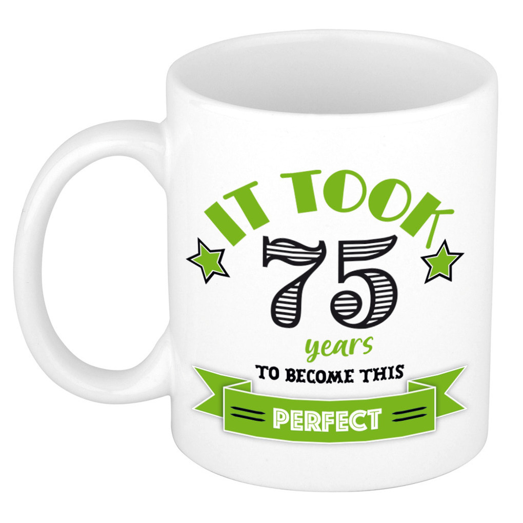 Verjaardag cadeau mok 75 jaar - groen - grappig - 300 ml - keramiek -