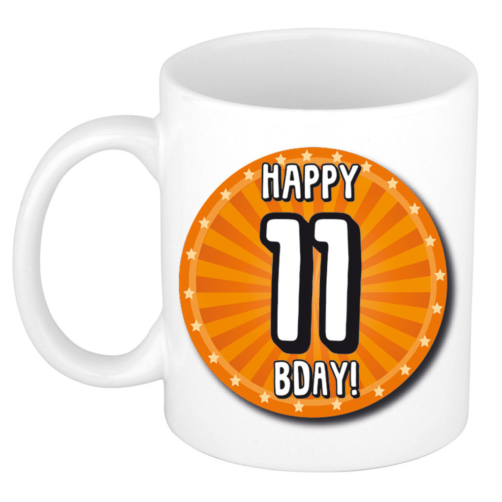 Verjaardag cadeau mok 11 jaar - oranje - wiel - 300 ml - keramiek -