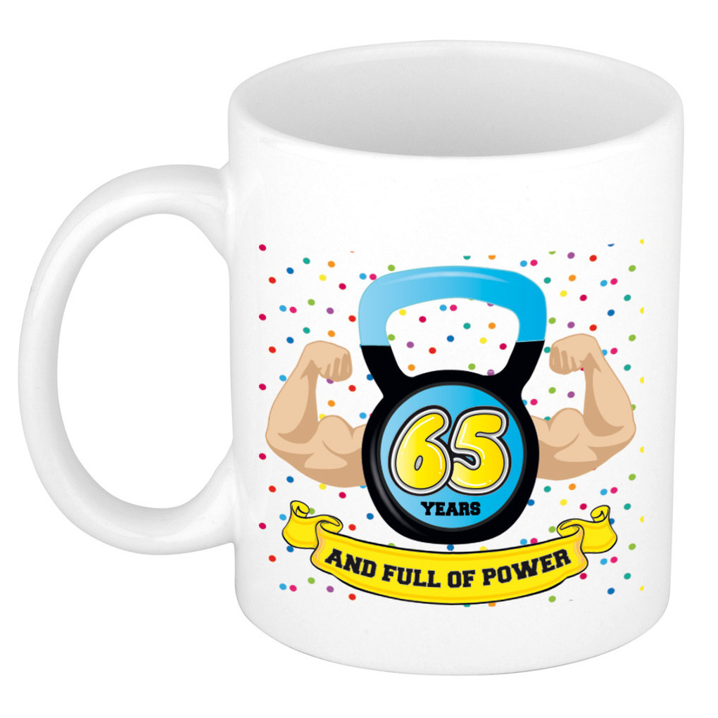 Verjaardag cadeau mok 65 jaar - blauw - spieren - 300 ml - keramiek -