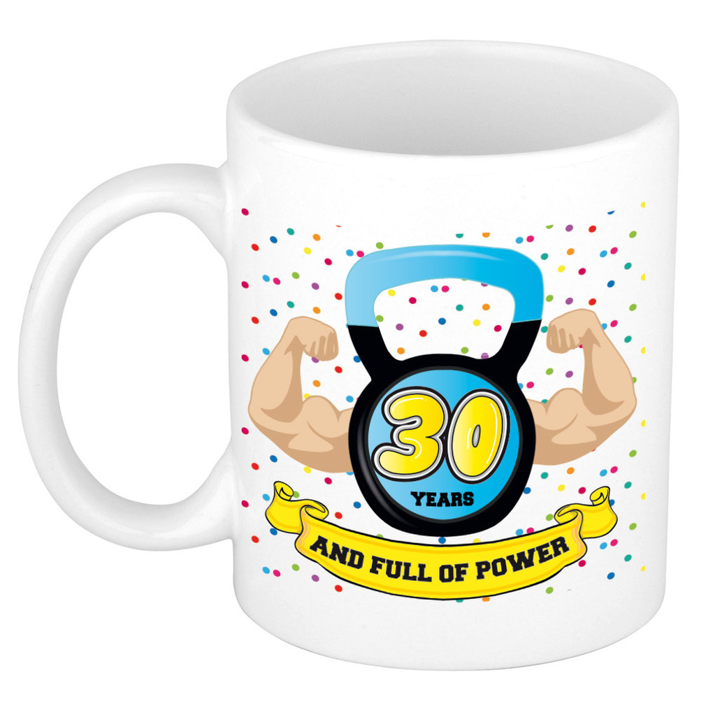 Verjaardag cadeau mok 30 jaar - blauw - spieren - 300 ml - keramiek -