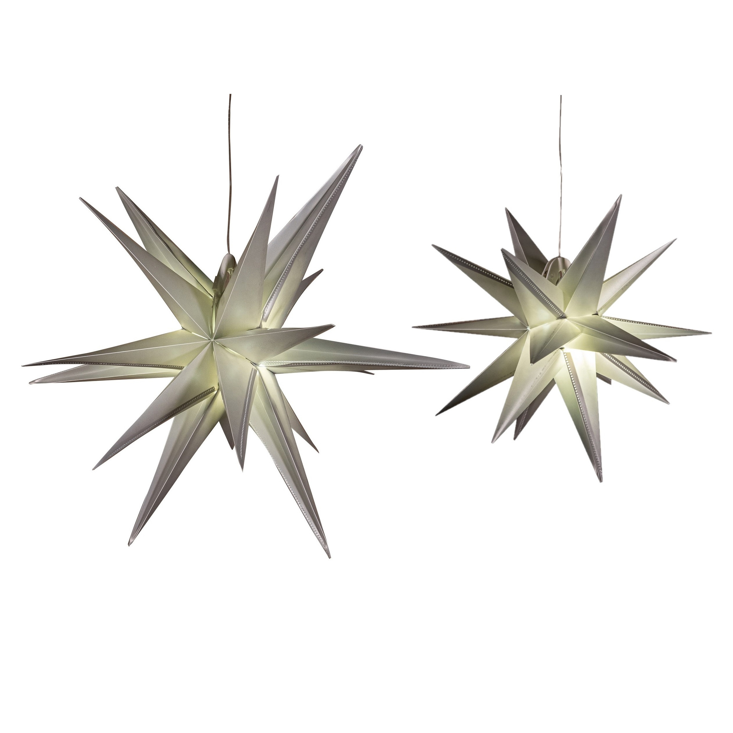 Verlichte 3D kerststerren - set 2x st - zilver - 35 en 60 cm - kunststof -