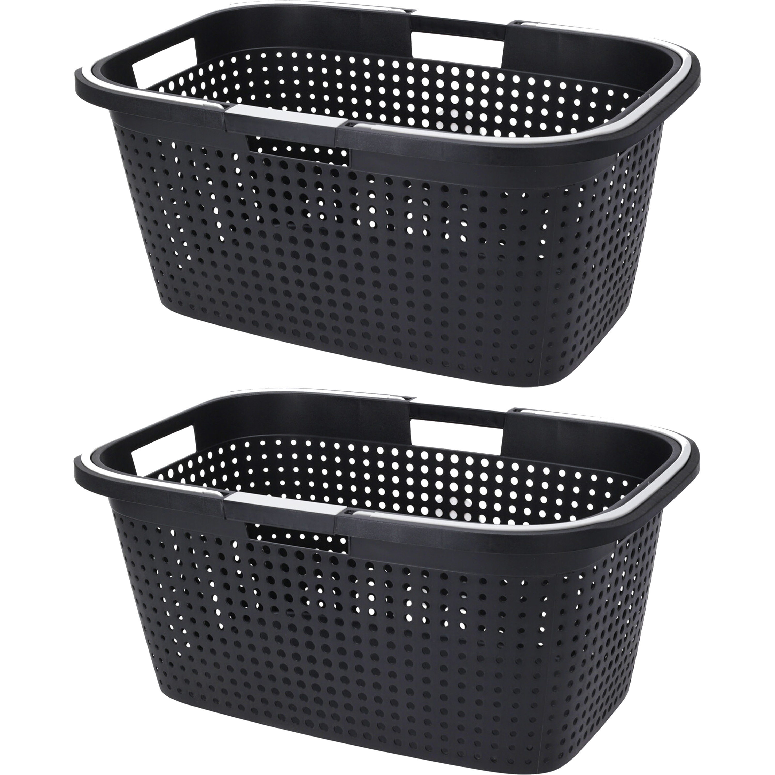 Wasmand - 2x - antraciet grijs - 38L - kunststof - 60 x 40 x 26 cm -