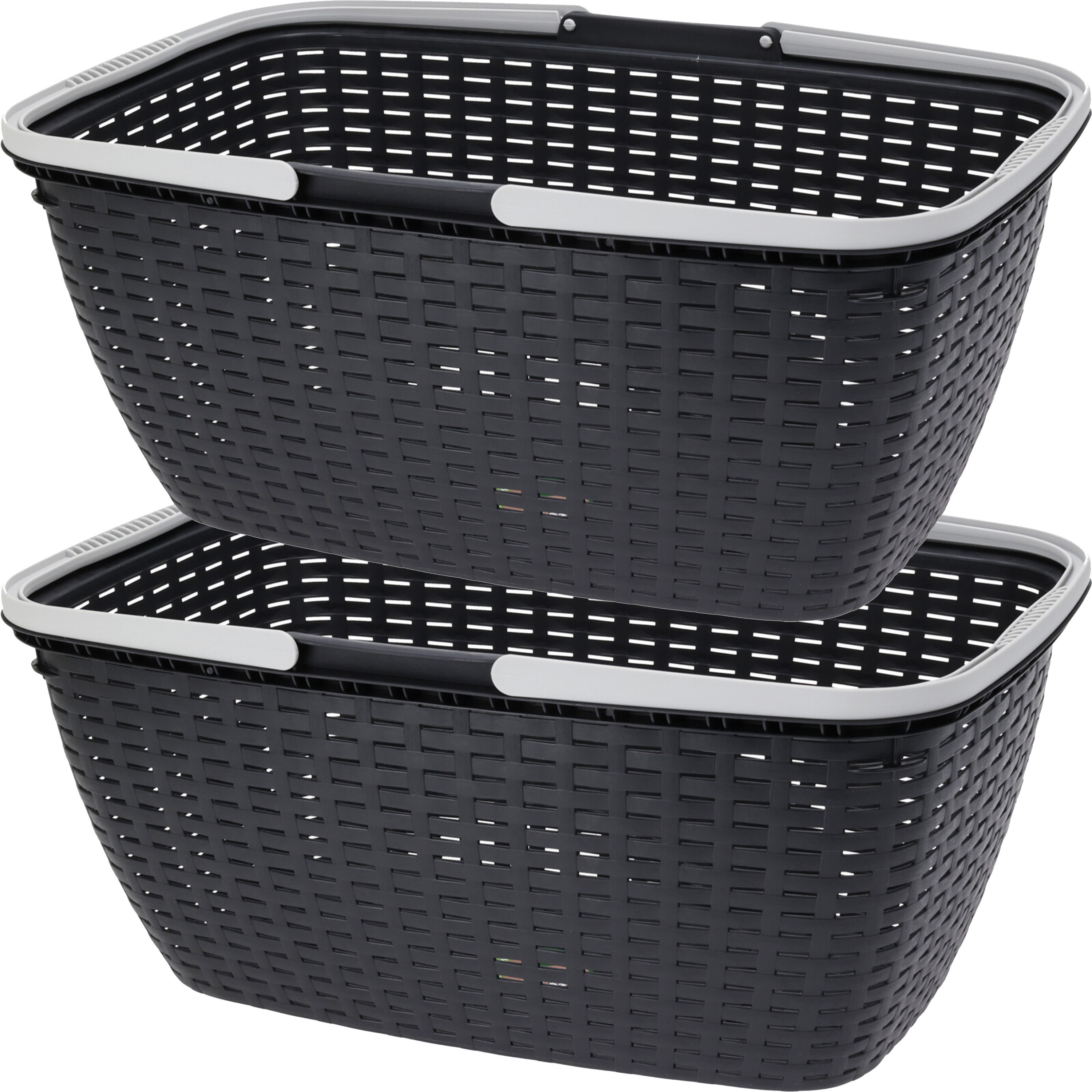 Wasmand - 2x - antraciet grijs - 35L - kunststof - 60 x 40 x 25 cm -