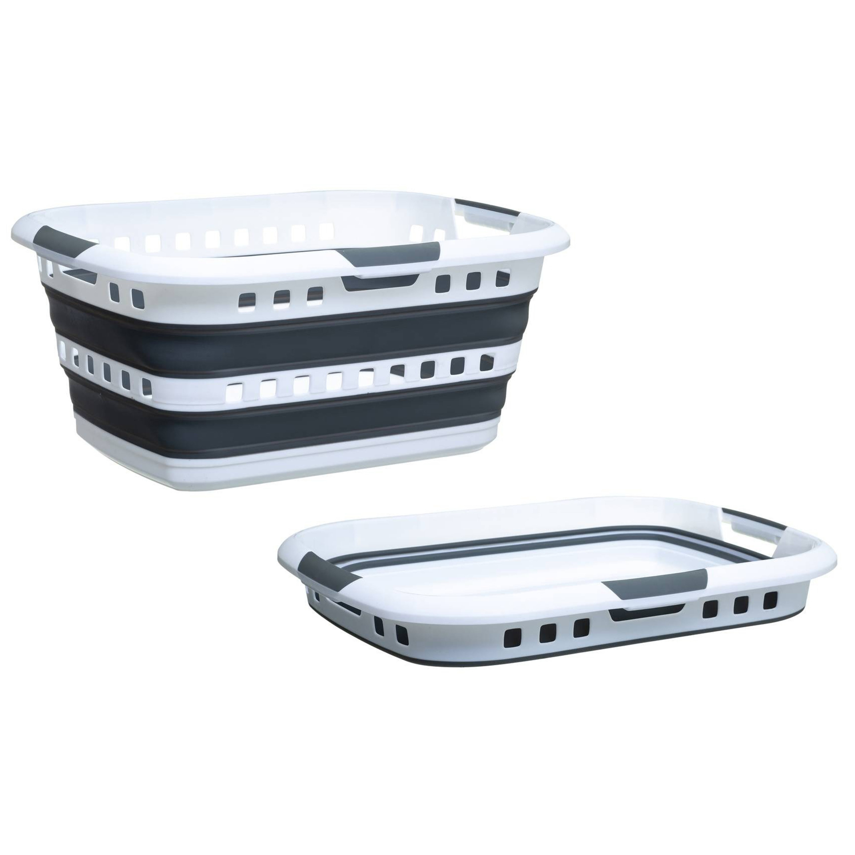 Wasmand opvouwbaar met handvatten - 2x - kunststof - 45L - grijs/wit - 62 x 45 x 27 cm -