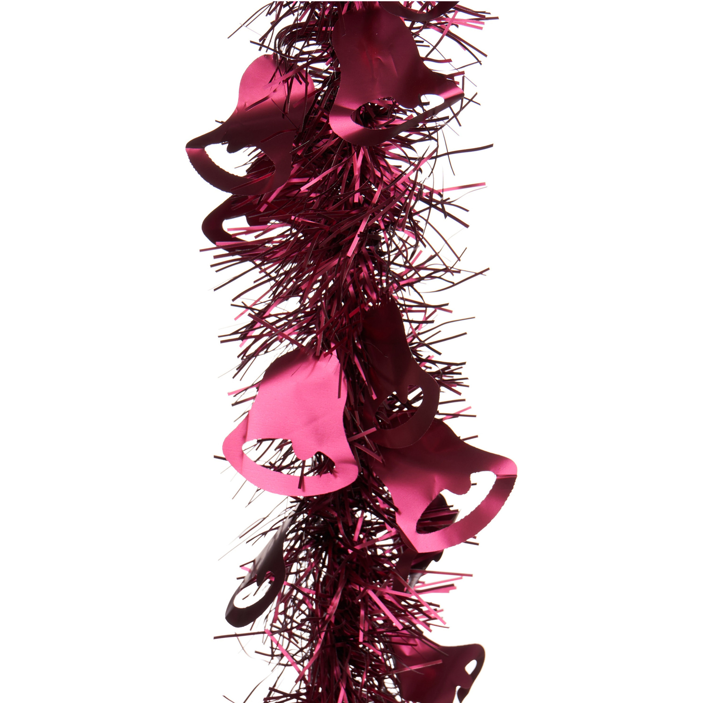Lametta kerstslinger - donkerrood - folie - 200 x 12 cm - met kerstklokjes -