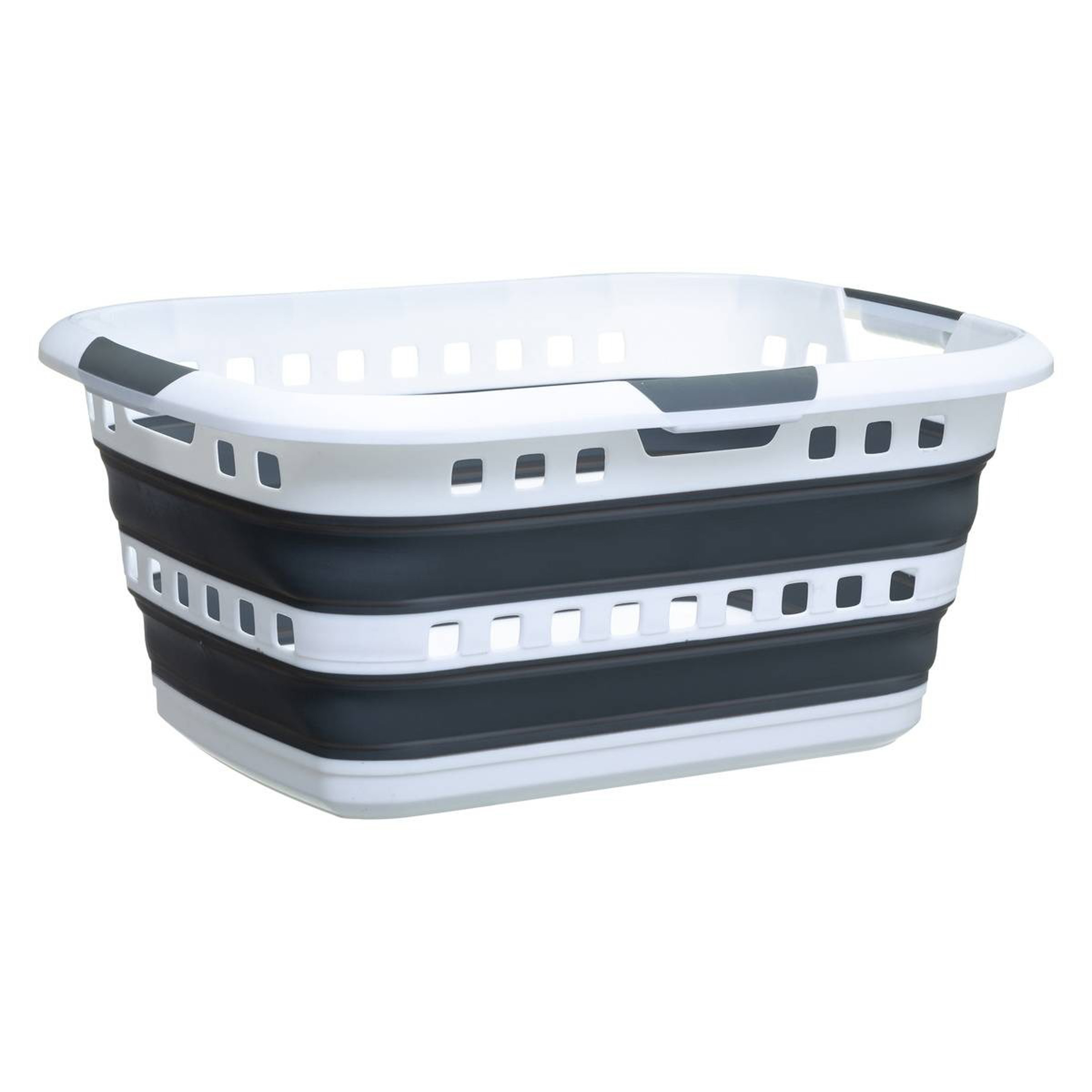 Wasmand opvouwbaar met handvatten - kunststof - 45L - grijs/wit - 62 x 45 x 27 cm -