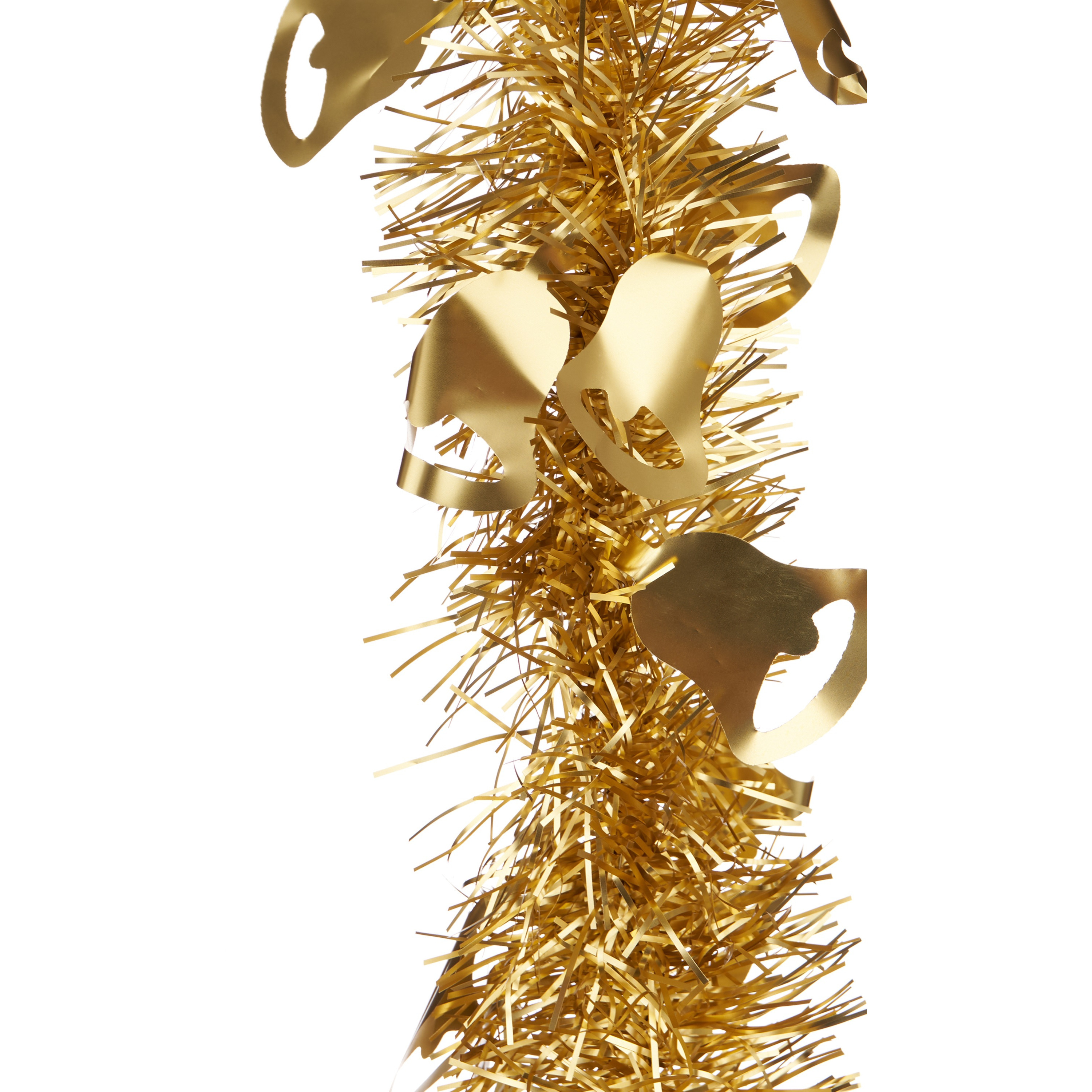 Lametta kerstslingers - 3x - goud - folie - 200 x 12 cm - met kerstklokjes -