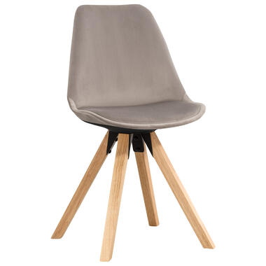 Eetkamerstoel Senja - velvet - taupe - naturel hout - Leen Bakker