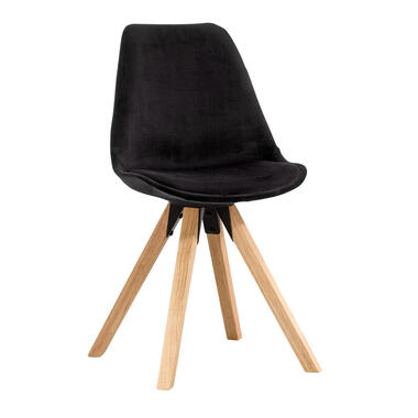 Eetkamerstoel Senja - velvet - zwart - naturel hout - Leen Bakker