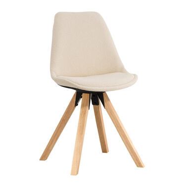 Eetkamerstoel Senja - bouclé - off-white - naturel hout - Leen Bakker