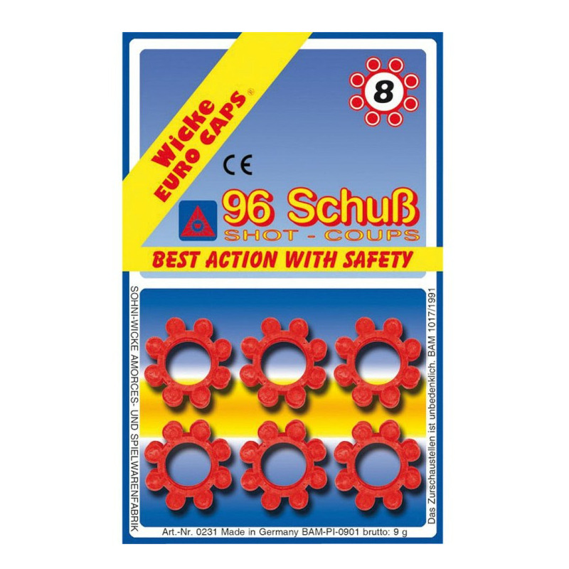 Speelgoed plaffertjes 8 schots - 12 ringen - voor plaffer pistool/revolver -