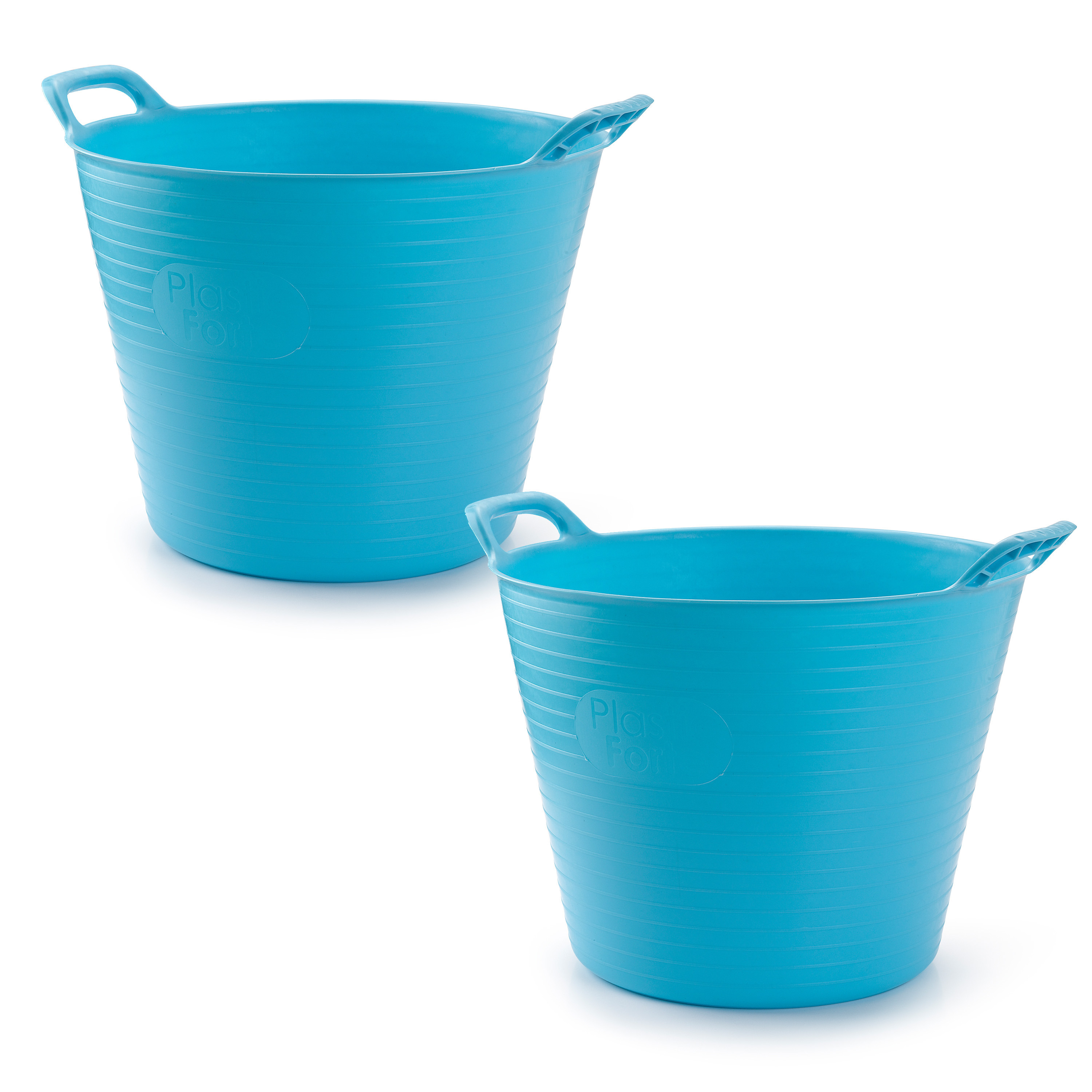 Flexibele emmer/kuip - 2x stuks - blauw - 42 liter - ECO kunststof - rond - 38 x 45 cm -