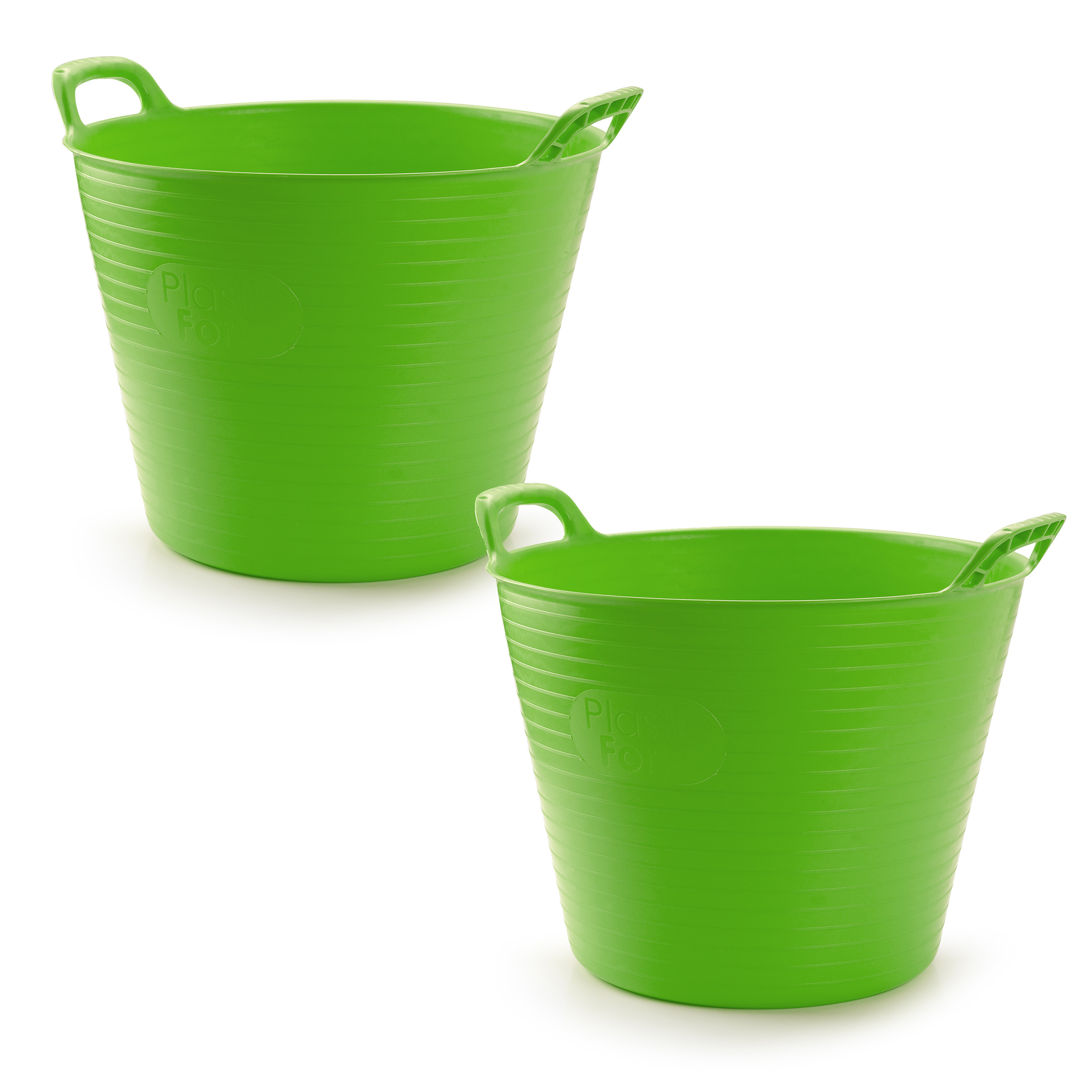 Flexibele emmer/kuip - 2x stuks - groen - 42 liter - ECO kunststof - rond - 38 x 45 cm -