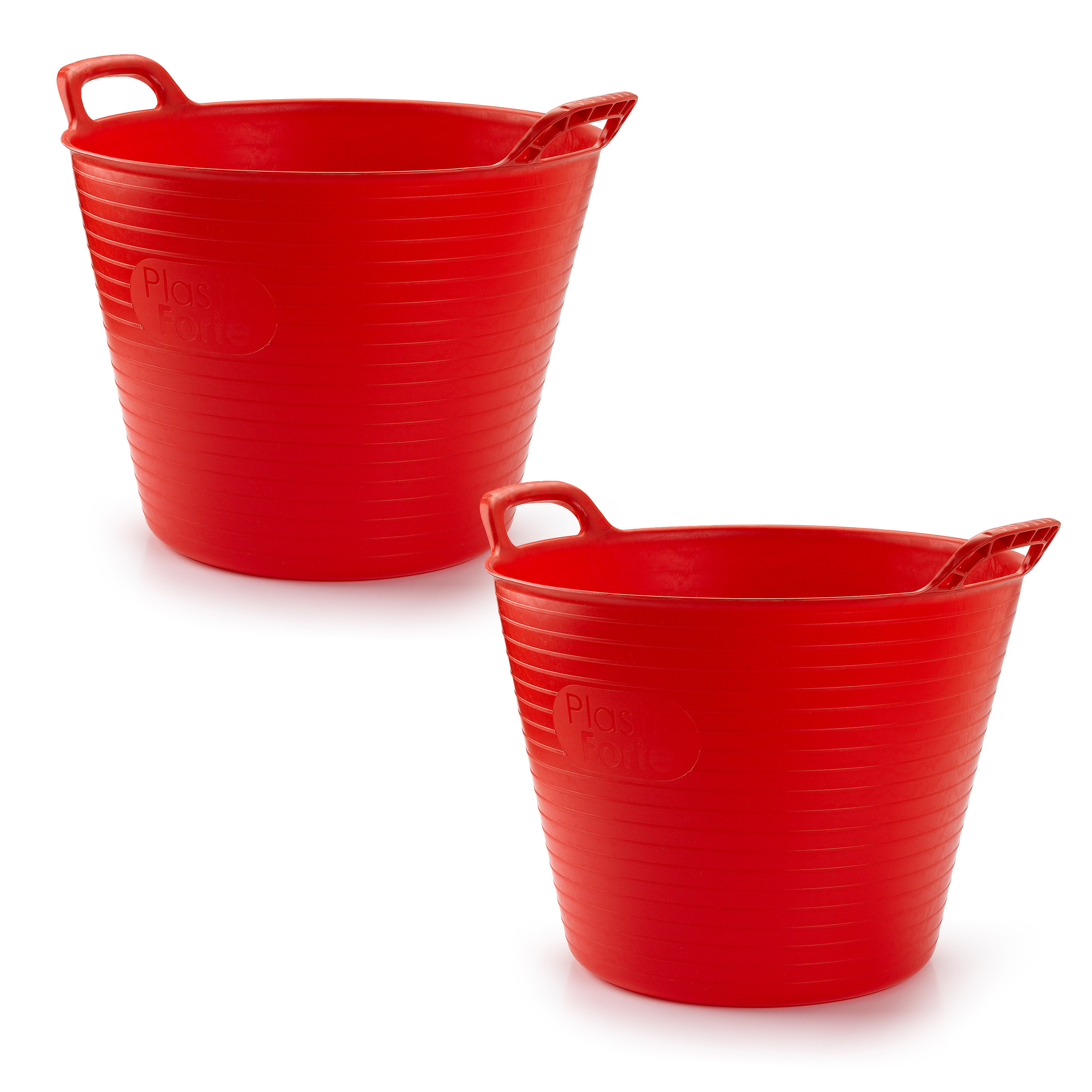 Flexibele emmer/kuip - 2x stuks - rood - 42 liter - ECO kunststof - rond - 38 x 45 cm -