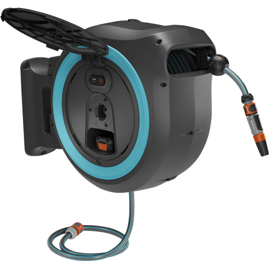 GARDENA 35 m Wand-slangenbox Powerroll XL slanghaspel 35 meter, Accu en oplader inbegrepen, POWER FOR ALL ALLIANCE
