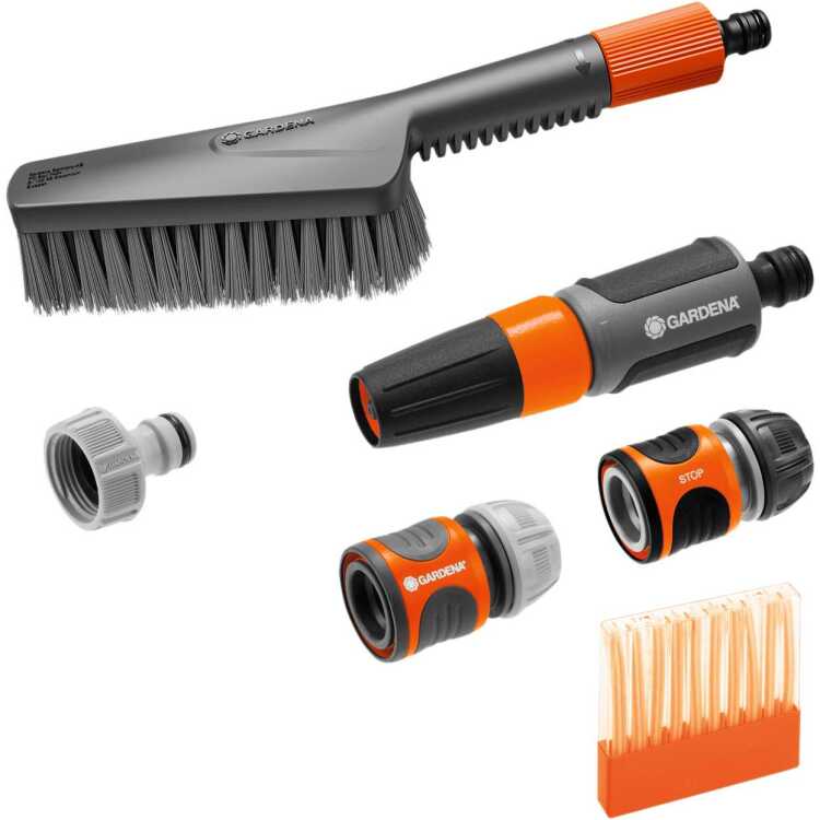 GARDENA Cleansystem schoonmaakset met borstel S soft, zeepstaafjes en aansluitstukken wasborstel 18862-20