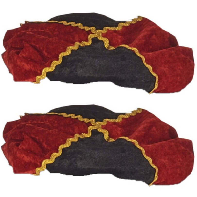 Pieten verkleed baret/muts/pet - 2x - rood/zwart - voor volwassenen -