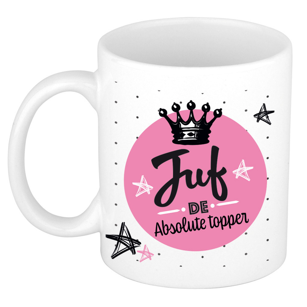 Cadeau koffiemok voor juf/lerares - topper - verjaardag/einde schooljaar kado - juffendag -