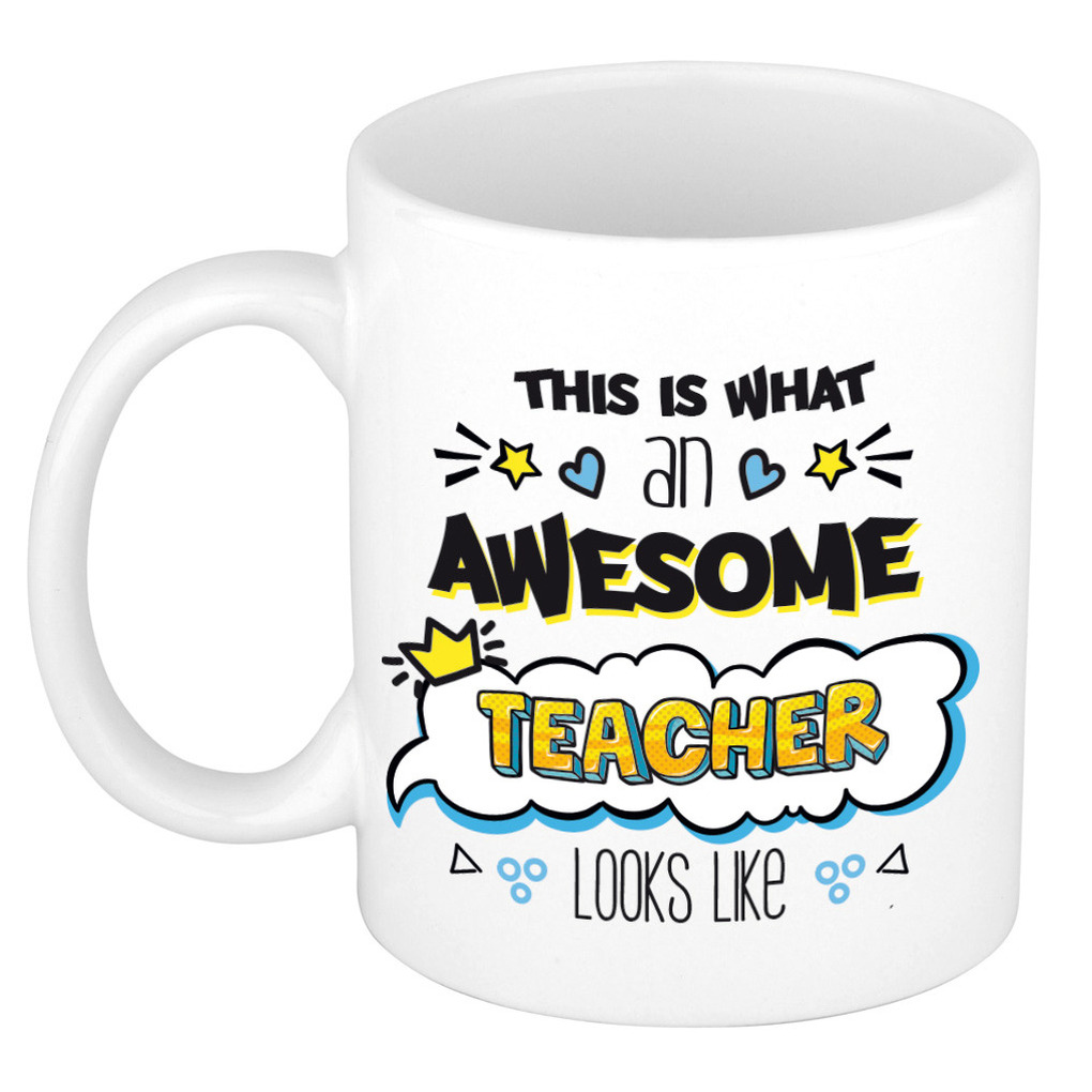 Cadeau koffiemok voor meester/leraar - awesome teacher - verjaardag/einde schooljaar kado -