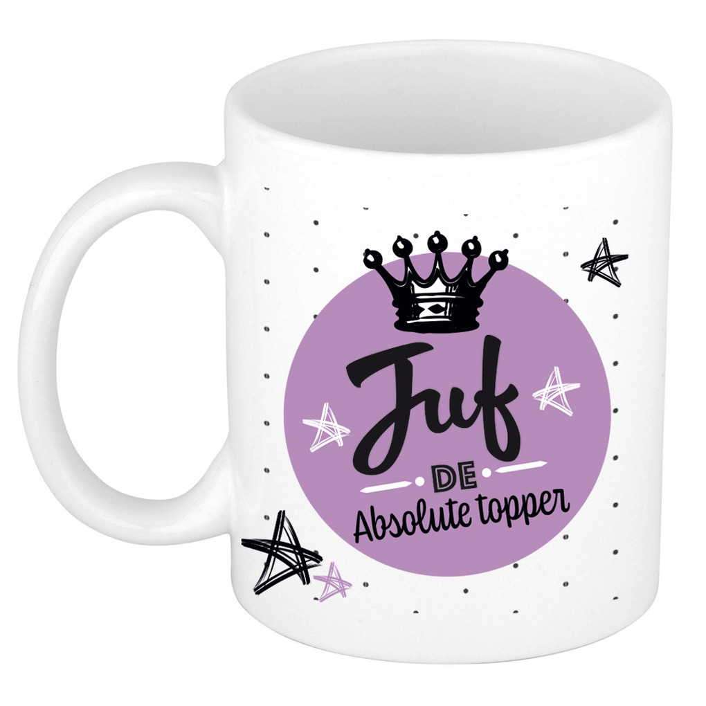 Cadeau koffiemok voor juf/lerares - topper - verjaardag/einde schooljaar kado - juffendag -