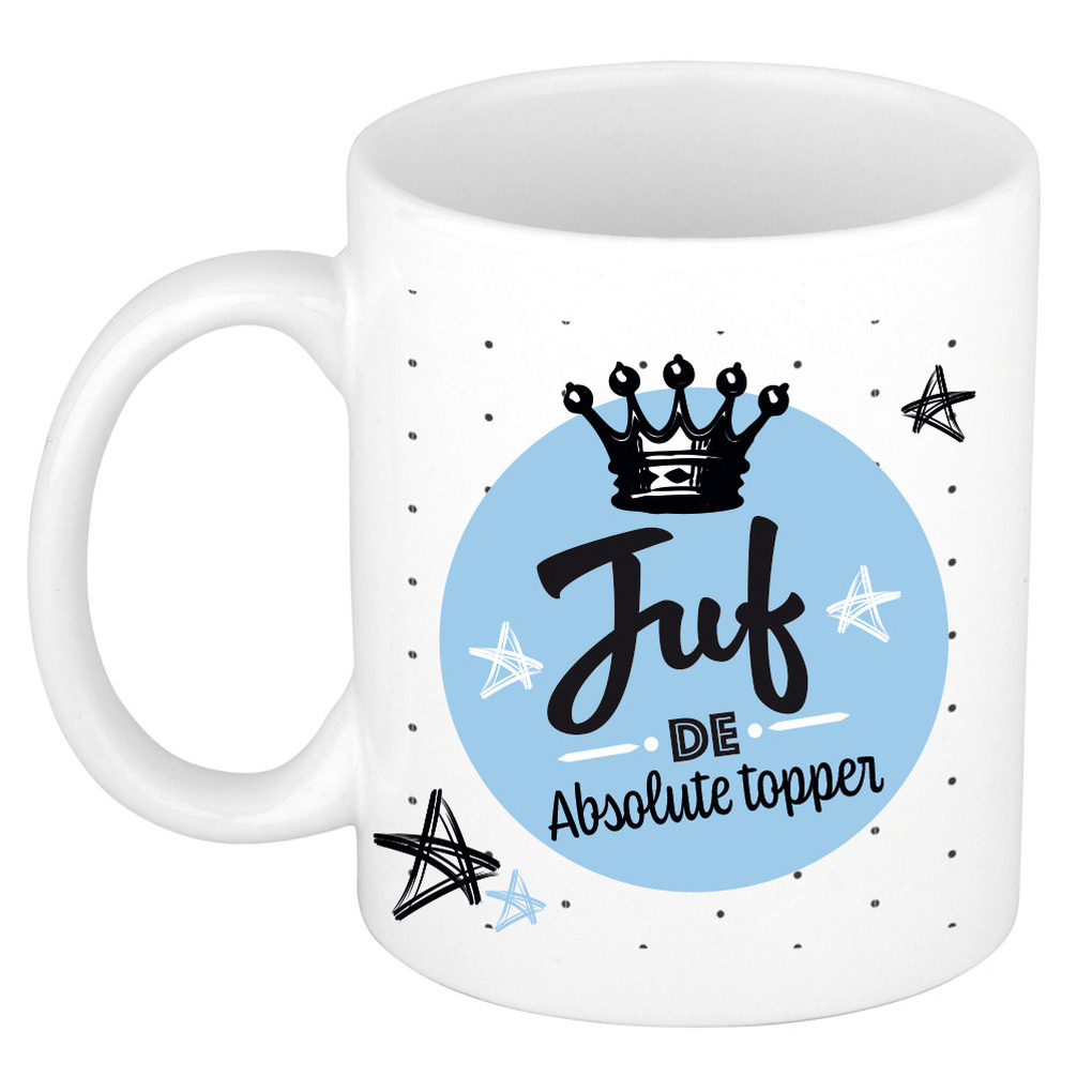 Cadeau koffiemok voor juf/lerares - topper - verjaardag/einde schooljaar kado - juffendag -