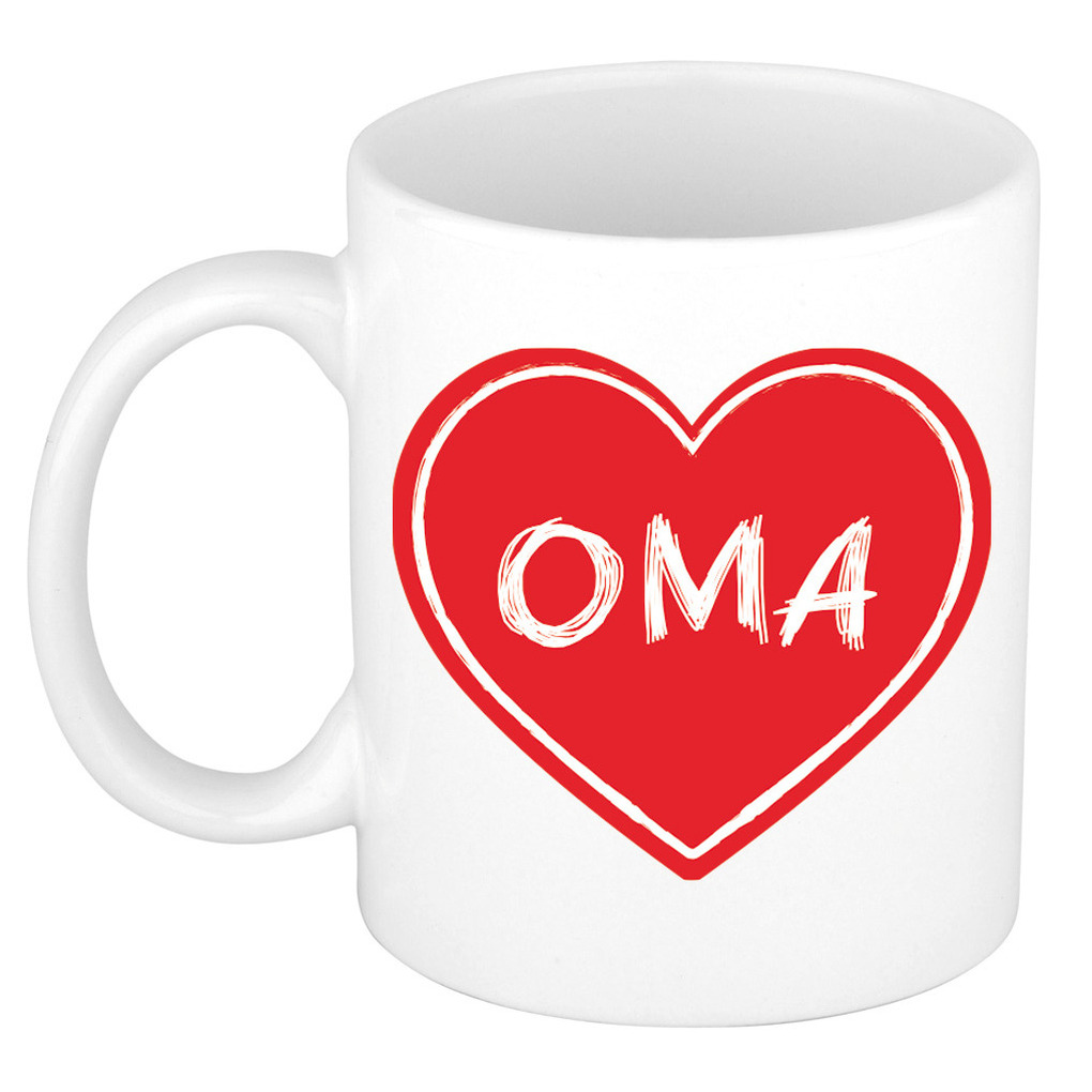 Liefste oma verjaardag cadeau mok - rood hartje - 300 ml - keramiek - opa/oma dag -