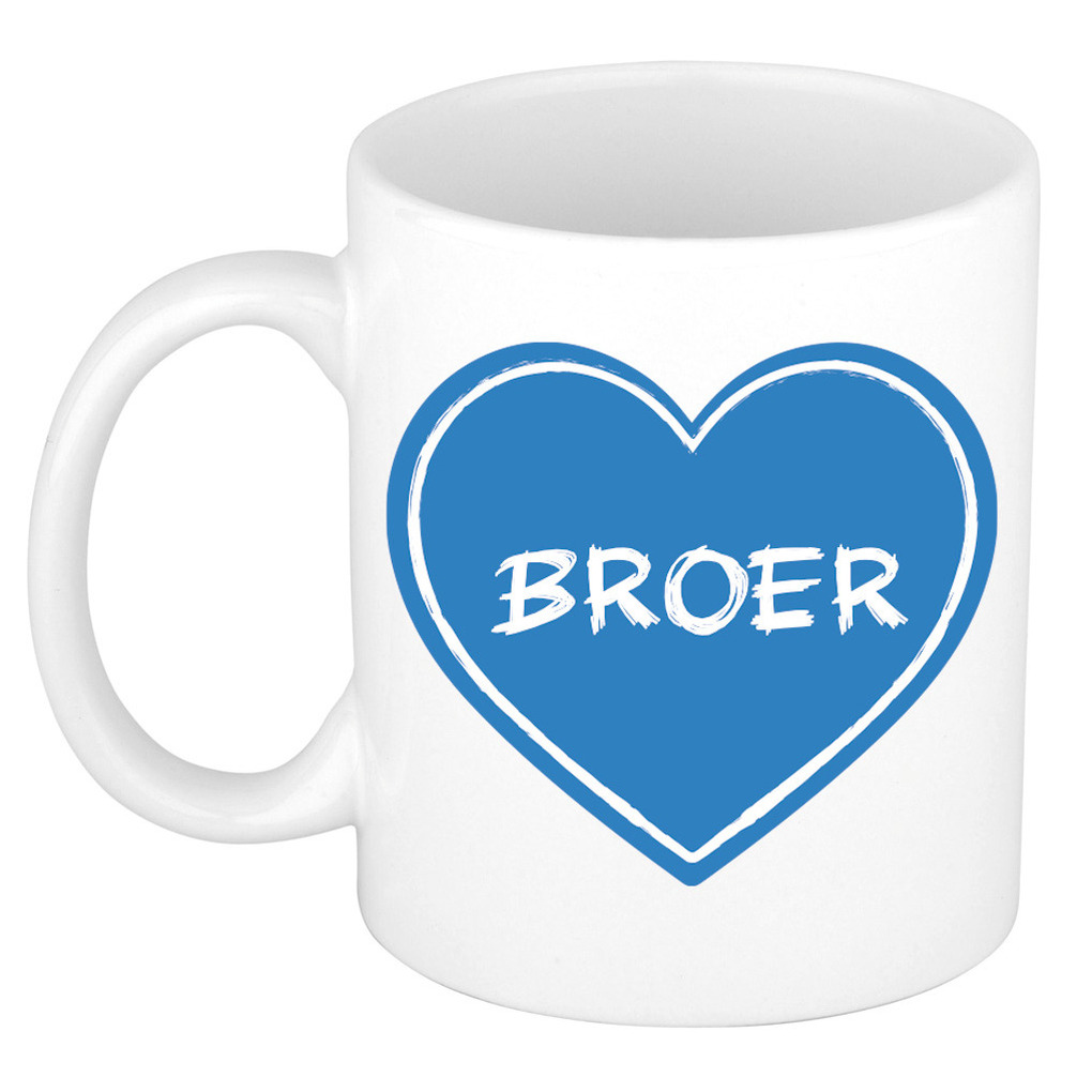 Liefste broer verjaardag cadeau mok - blauw hartje - 300 ml - keramiek - broer/zus dag -