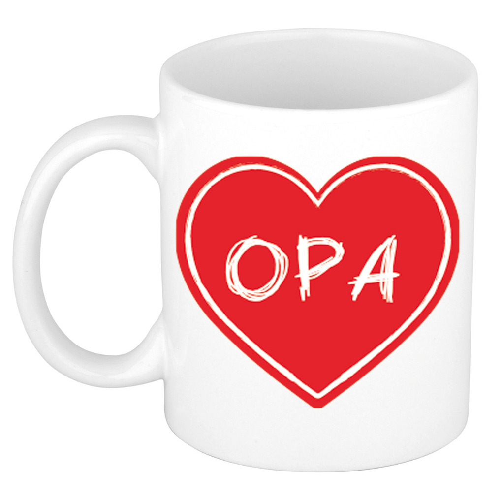 Liefste opa verjaardag cadeau mok - rood hartje - 300 ml - keramiek - opa/oma dag -
