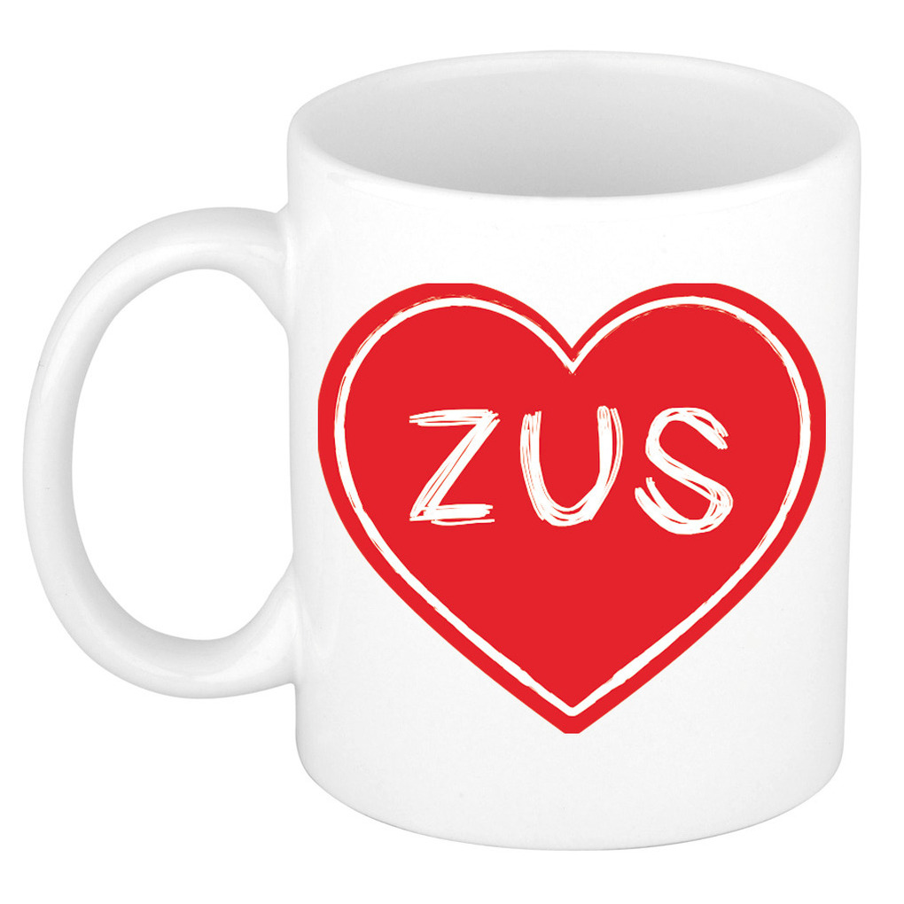 Liefste zus verjaardag cadeau mok - rood hartje - 300 ml - keramiek - broer/zus dag -