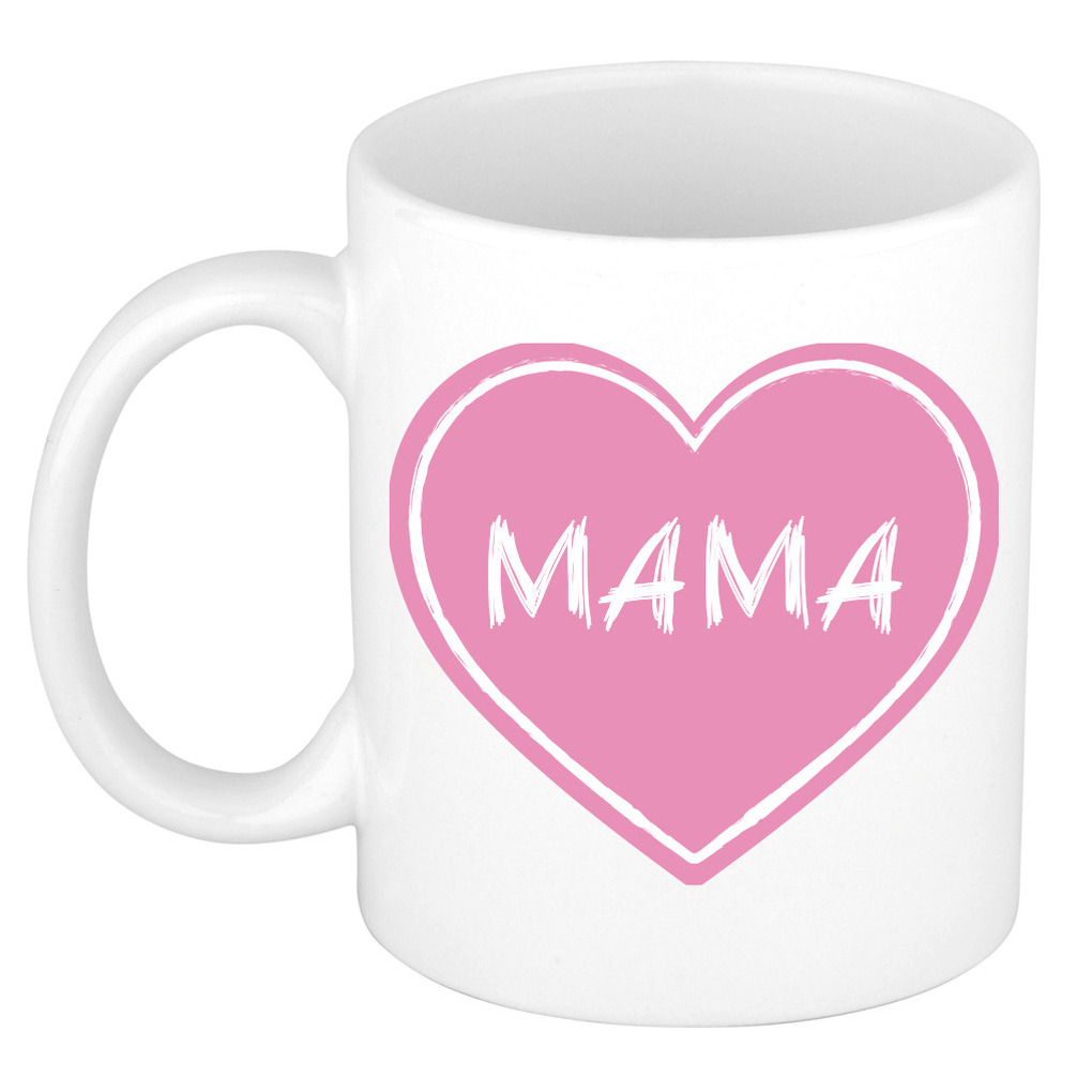 Liefste mama verjaardag cadeau mok - roze hartje - 300 ml - keramiek - Moederdag -