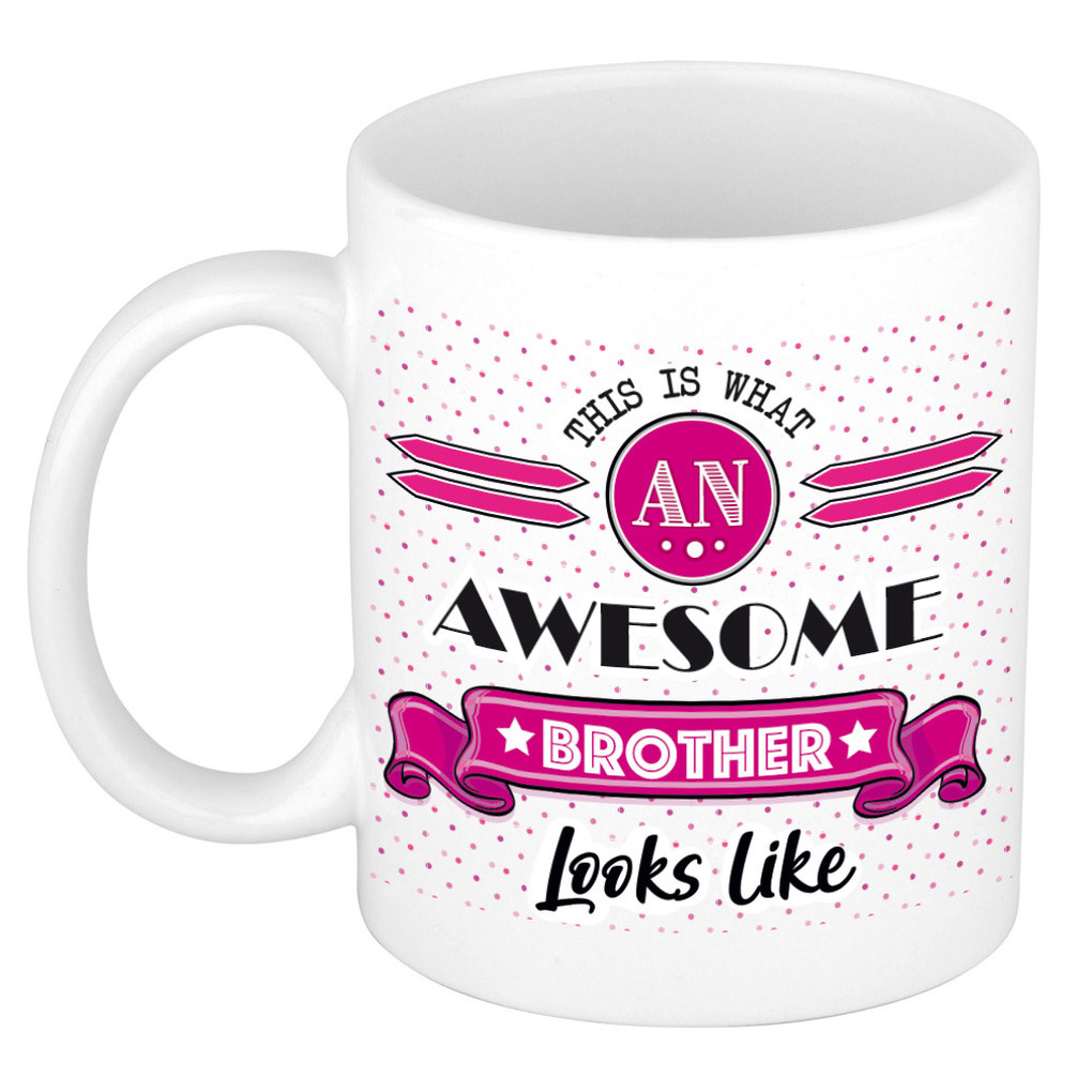 Cadeau koffiemok voor een geweldige broer - roze - keramiek - 300 ml - broer/zus dag -