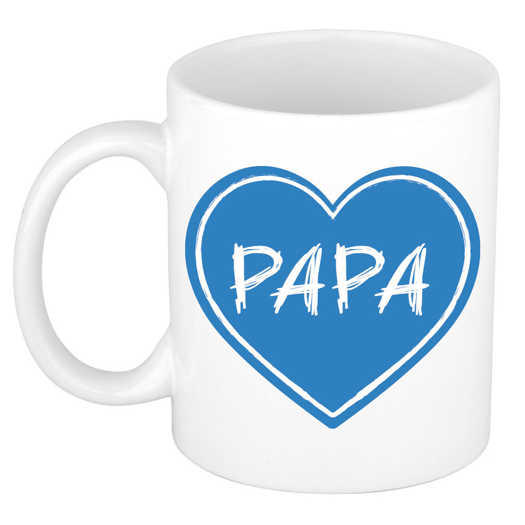 Liefste papa verjaardag cadeau mok - blauw hartje - 300 ml - keramiek - Vaderdag -