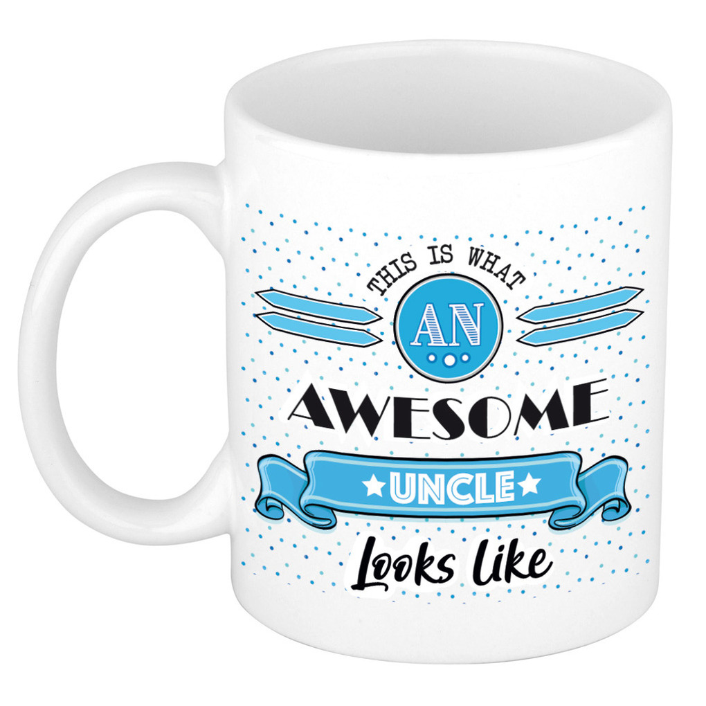 Cadeau koffiemok voor een geweldige oom - blauw - keramiek - 300 ml -
