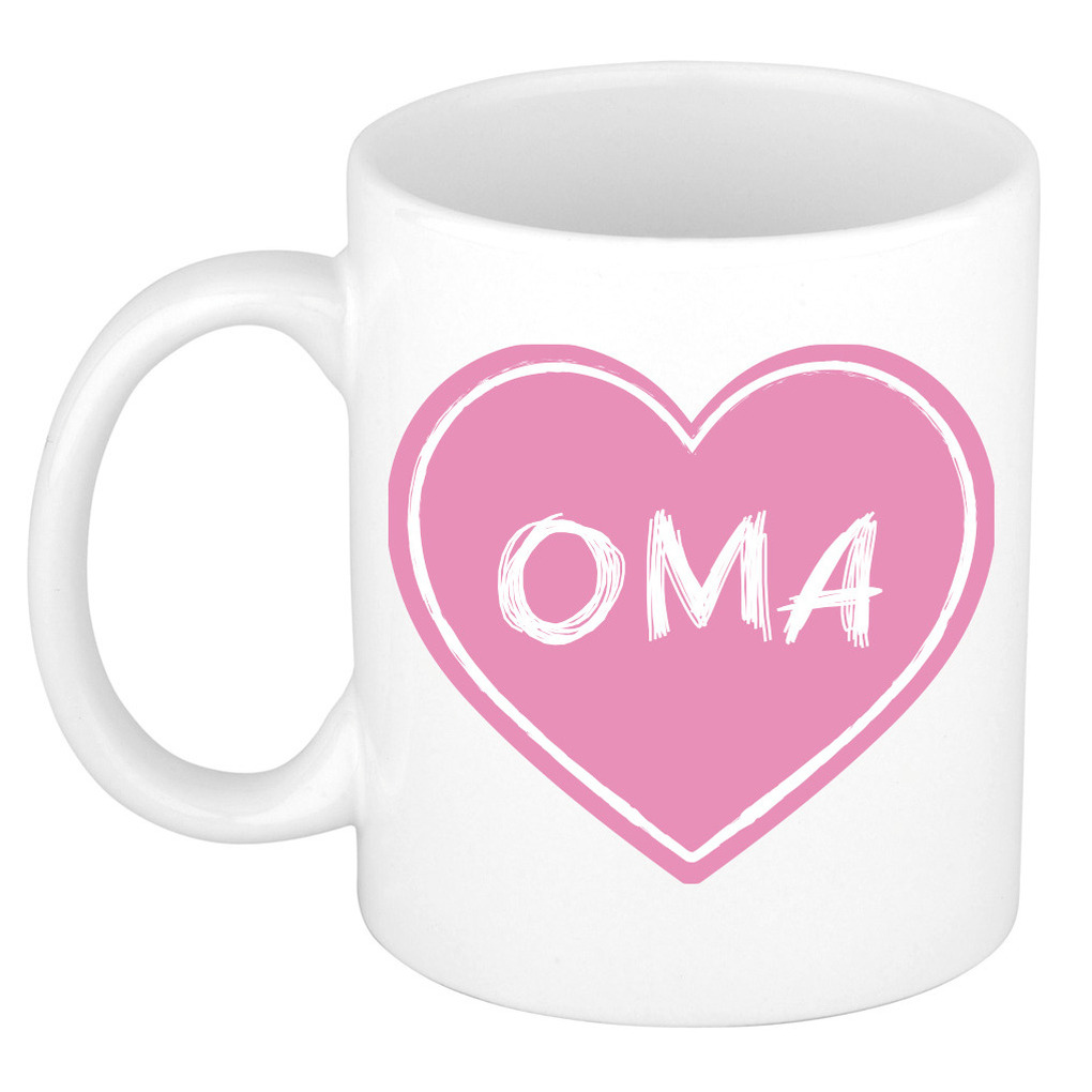 Liefste oma verjaardag cadeau mok - roze hartje - 300 ml - keramiek - opa/oma dag -