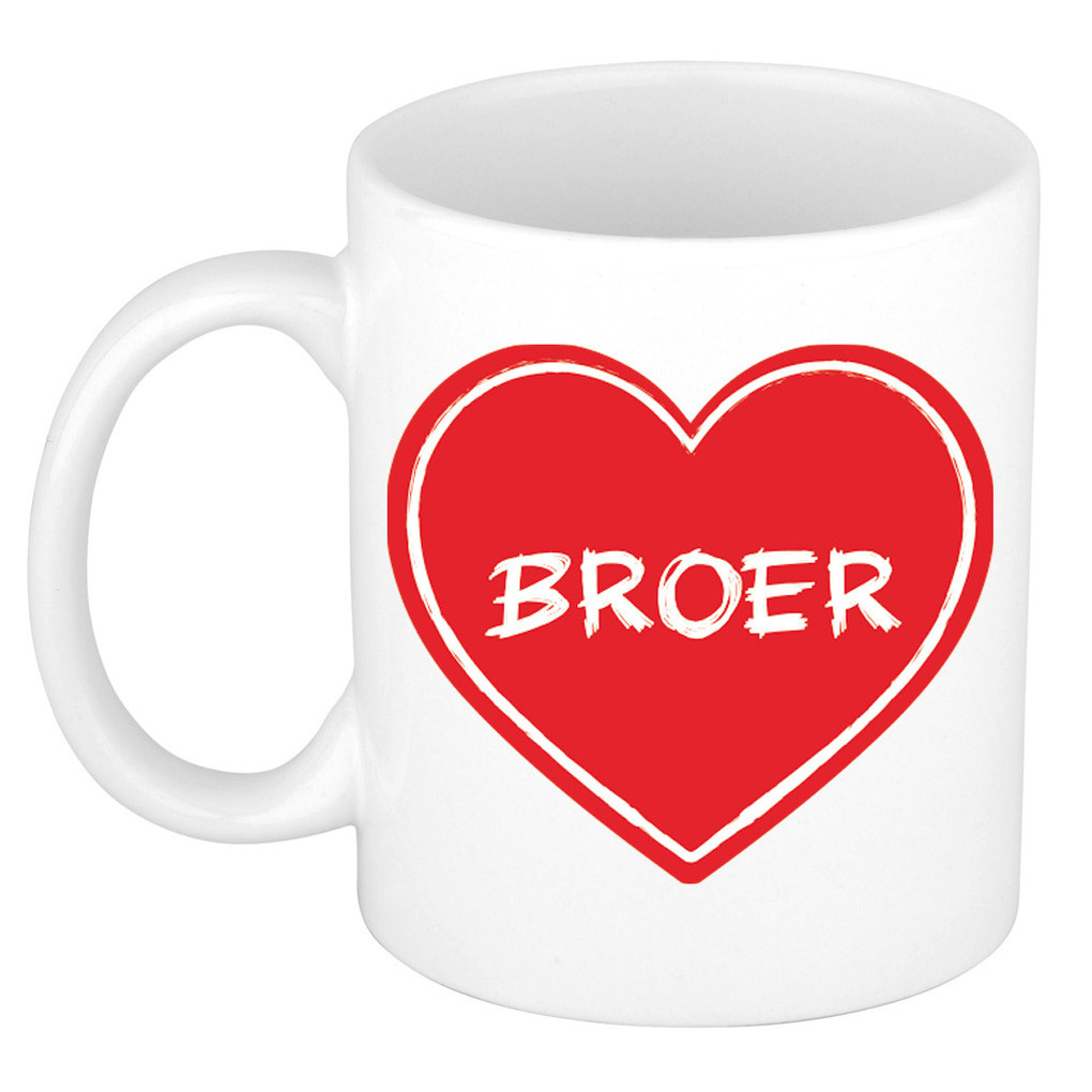 Liefste broer verjaardag cadeau mok - rood hartje - 300 ml - keramiek - broer/zus dag -