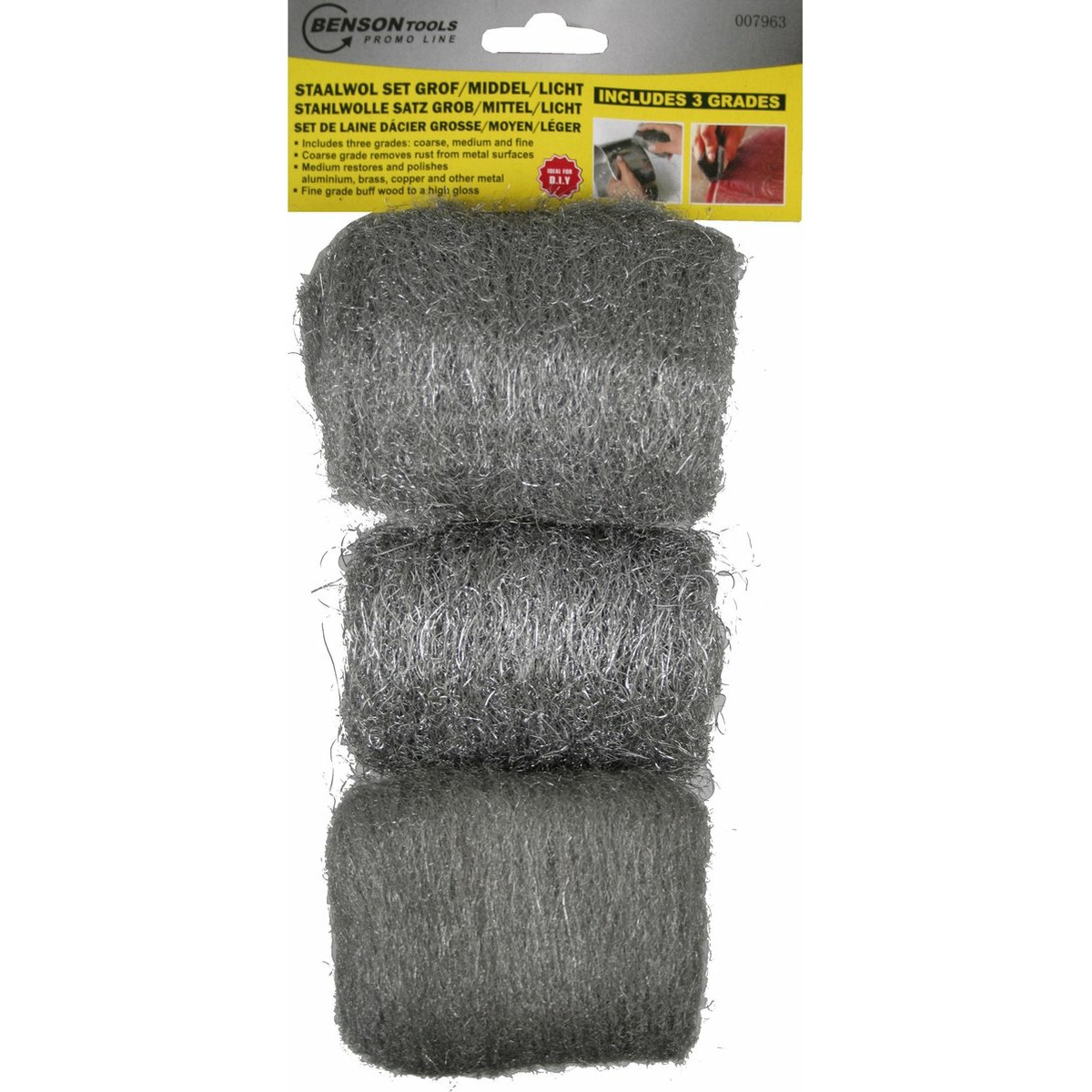 Staalwol set - 3-delig - grof/middel/fijn - schuurspons -