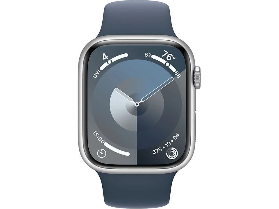 Apple Watch Series 9 45mm Zilver Aluminium Sportband S/M Smartwatch Blauw