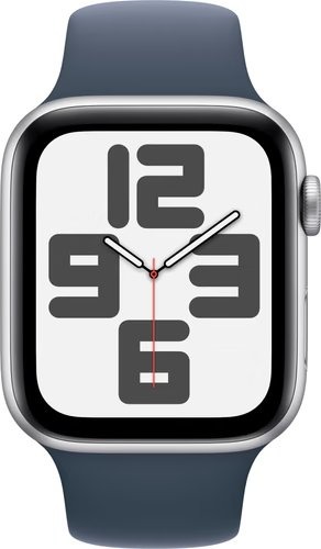 Apple Watch SE (2022) 4G 44mm Zilver Aluminium Sportband M/L Smartwatch Blauw