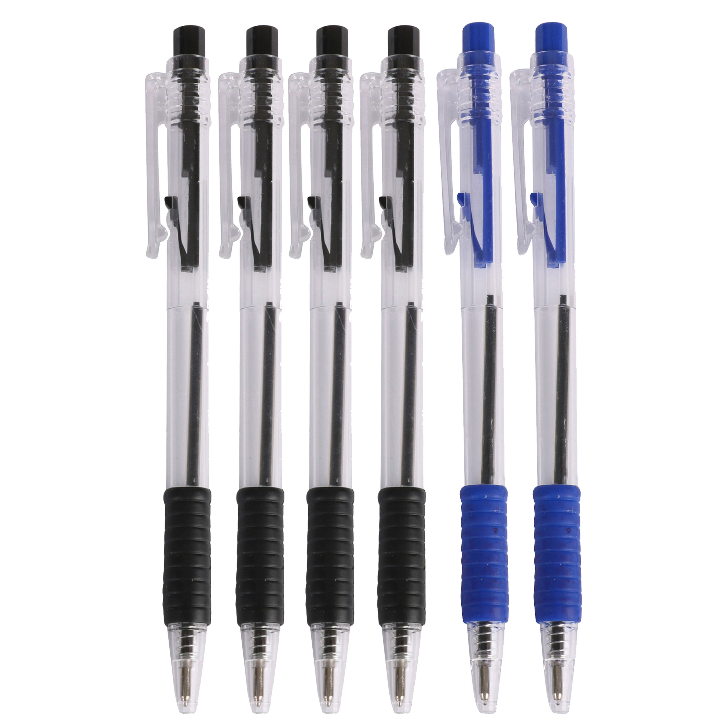 Balpennen - 24x stuks - blauw - zwart - softgrip - kliksysteem -