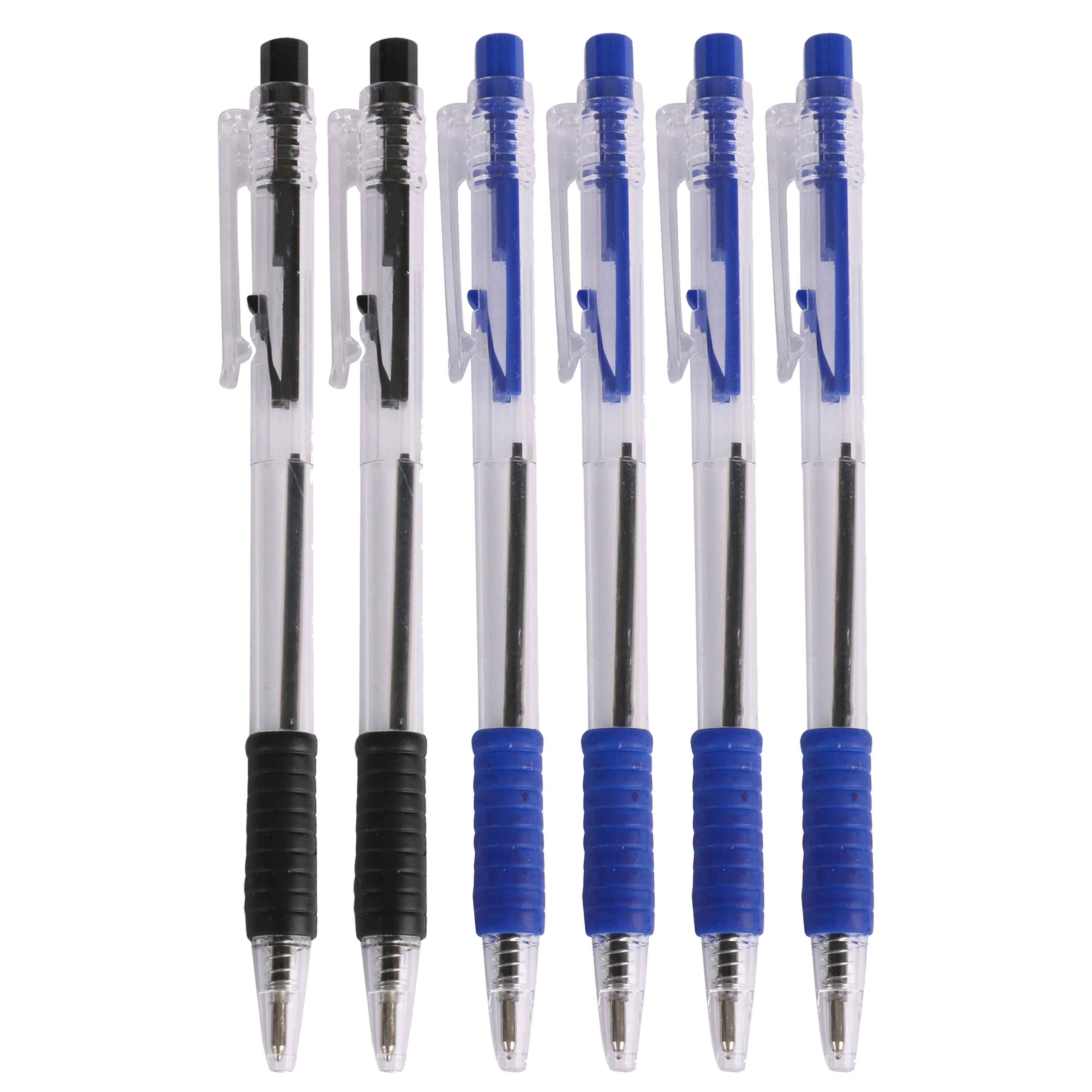 Balpennen - 24x stuks - blauw - zwart - softgrip - kliksysteem -