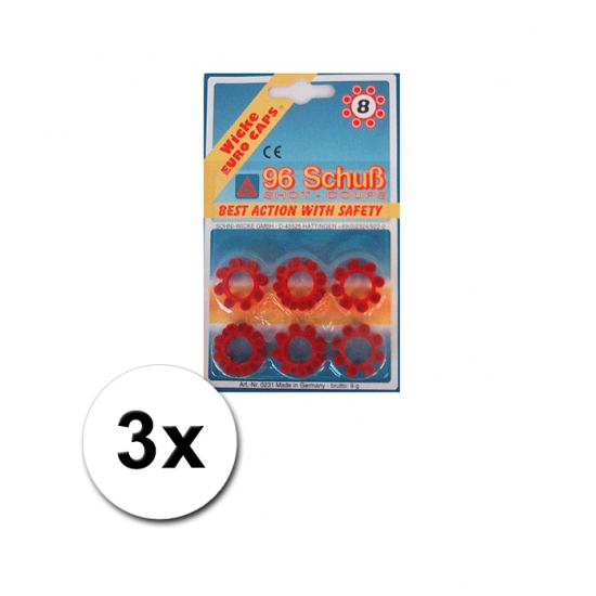 3x Speelgoed plaffertjes 8 schots - 12 ringen - voor plaffer pistool/revolver -