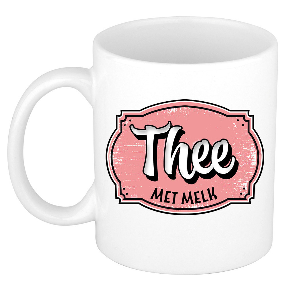 Cadeau thee mok voor collega - kantoor humor - thee met melk - roze - 300 ml -
