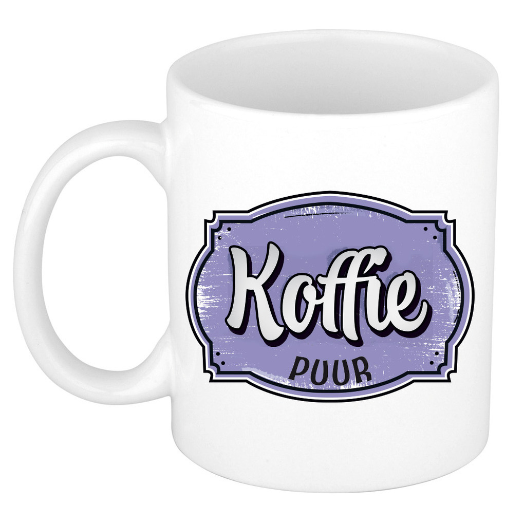 Cadeau koffie mok voor collega - kantoor humor - koffie puur - paars - 300 ml -
