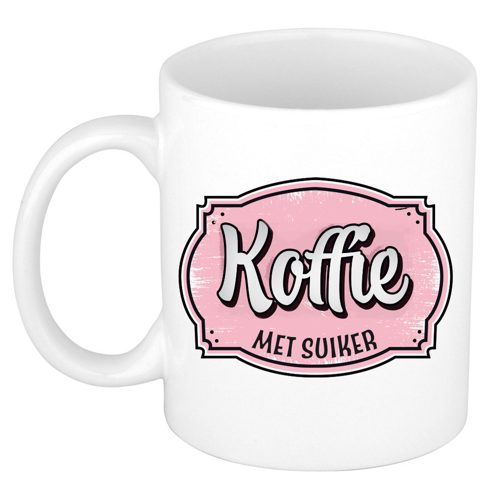 Cadeau koffie mok voor collega - kantoor humor - koffie met suiker - roze - 300 ml -