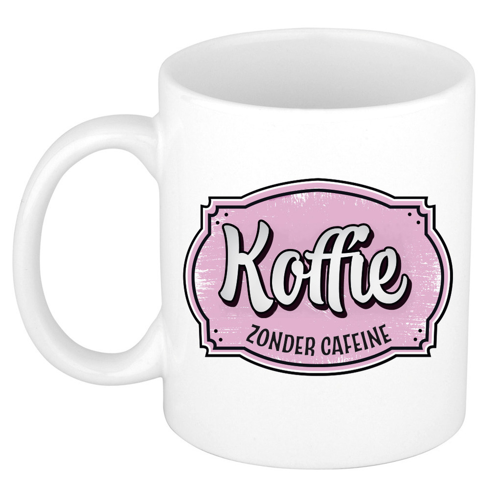 Cadeau koffie mok voor collega - kantoor humor - koffie zonder cafeine - roze - 300 ml -