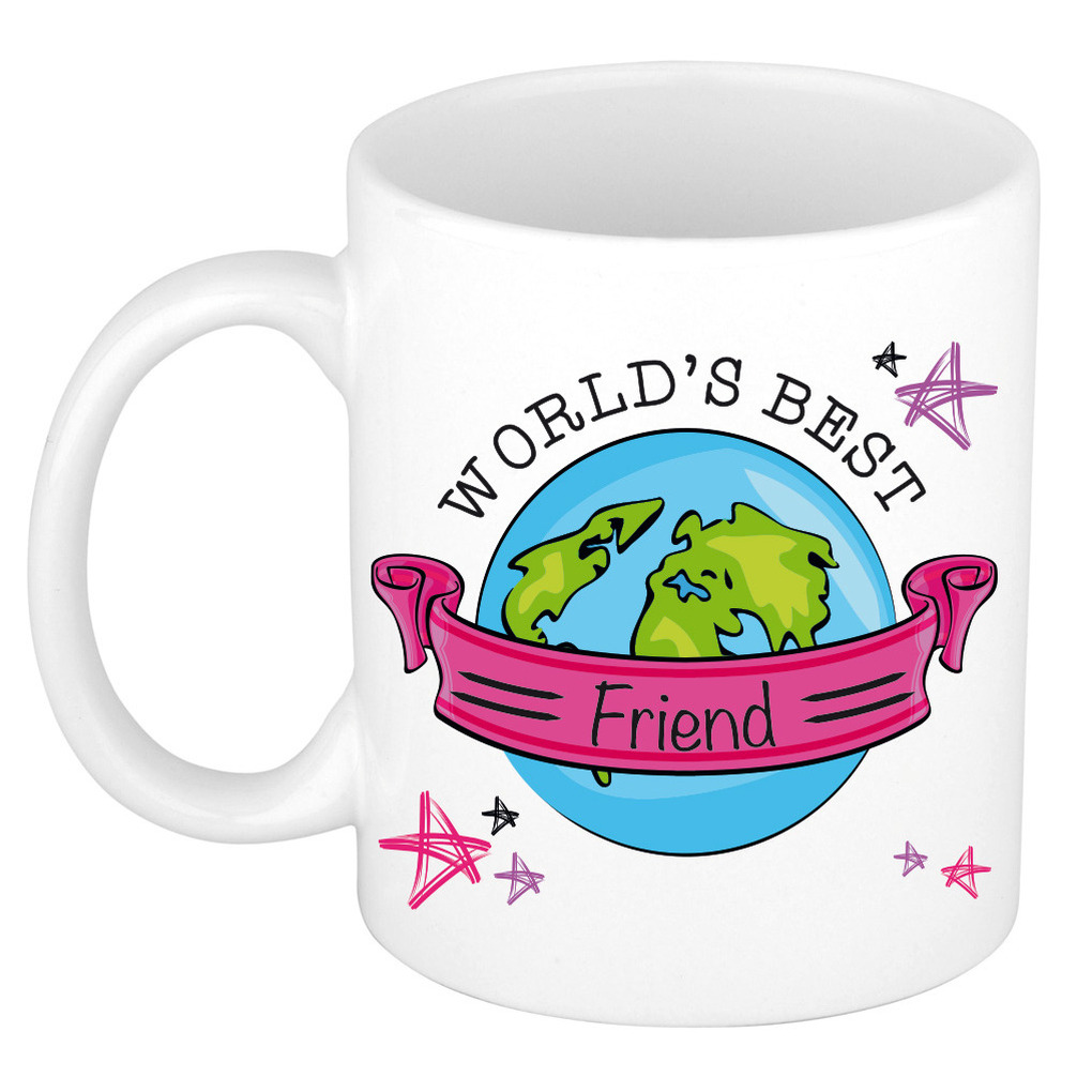 Cadeau koffie/thee mok voor vriend of vriendin - beste vriendin - roze - 300 ml -