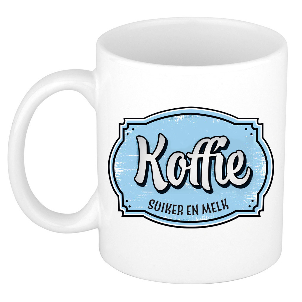 Cadeau koffie mok voor collega - kantoor humor - koffie suiker en melk - blauw - 300 ml -